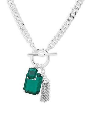 Lauren Lauren Ralph Lauren Blue Stone & Chain Tassel Pendant Necklace In Silver Tone, 17