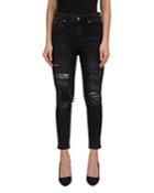 The Kooples Distressed & Studded Jeans In Black Wash