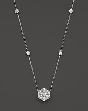 Diamond Flower Cluster Pendant Necklace In 14k White Gold, 1.50 Ct. T.w.