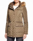 Calvin Klein Quilted Coat With Faux Fur Trim