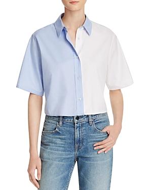 T By Alexander Wang Bicolor Cropped Button-down Shirt