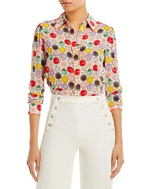 Alice+olivia Willa Printed Silk Blouse