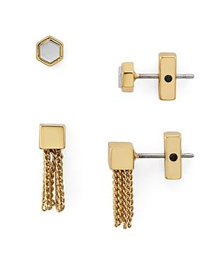 Allsaints Hexagon & Chain Mini Tassel Stud Earrings, Set Of 2