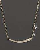 Meira T 14k Yellow Gold Pave Diamond Curved Bar Necklace With 14k White Gold Side Bezels, 16