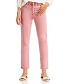 Paige Cindy Straight Button Fly Jeans In Soft Vintage Rose