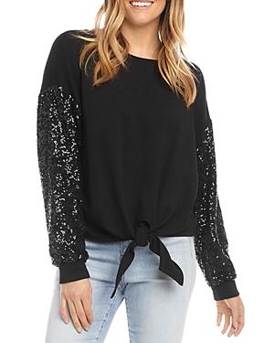 Karen Kane Sequined Sleeve Tie Front Top