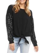 Karen Kane Sequined Sleeve Tie Front Top