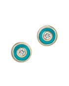 Bloomingdale's Diamond Stud Earrings In 14k Yellow Gold With Blue Enamel, 0.10 Ct. T.w. -100% Exclusive