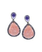 Amrapali Jewels Pink Opal, Tanzanite & Diamond Drop Earrings In 14k White Gold