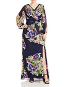 Adrianna Papell Plus Ruched Floral Print Gown