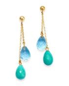 Bloomingdale's Briolette Blue Topaz & Turquoise Drop Earrings In 14k Yellow Gold - 100% Exclusive