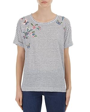 Gerard Darel Priscilla Embroidered Striped Linen Top