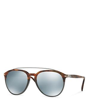 Persol Sartoria Mirrored Brow Bar Keyhole Round Sunglasses, 54mm