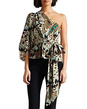 Ted Baker Lumo Printed Tie Waist One Shoulder Top