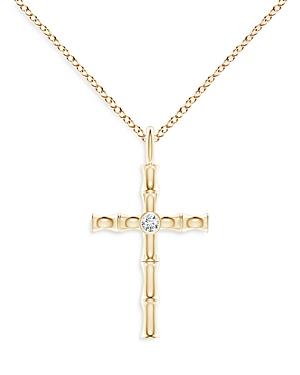 Natori 14k Yellow Gold Bamboo Diamond Cross Pendant Necklace, 17