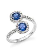 Diamond And Sapphire Two-stone Halo Wrap Ring In 14k White Gold
