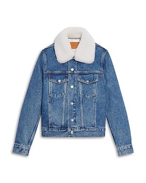 Sandro Shearling Trim Denim Jacket