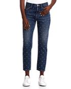 Current/elliott The Vintage Cropped Straight-leg Jeans In Night Rider With Studded Dot