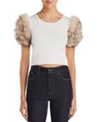 Alice + Olivia Ciara Fox & Rabbit Fur-sleeve Cropped Sweater