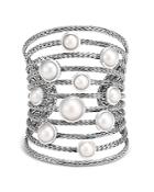 John Hardy Sterling Silver Classic Chain Mabe Cultured Freshwater Pearl Multi-row Cuff Bracelet