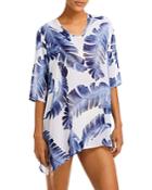 J. Valdi Leaf Print Sharkbite Hem Swim Cover Up Tunic