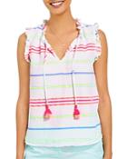 Vineyard Vines Guava Multi Stripe Ruffle Trim Tank