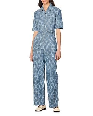 Sandro Acelie Logo Denim Jumpsuit