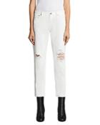 Allsaints Muse Slip Distressed Jeans In Chalk White