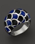John Hardy Naga Sterling Silver Enamel Dome Ring With Black And Blue Enamel