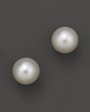 White South Sea Cultured Pearl Stud Earrings In 14k Yellow Gold, 13mm