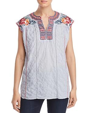 Johnny Was Arie Striped Embroidered Top