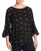 Lucky Brand Plus Embroidered Bell Sleeve Top