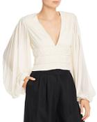 Amur Shaile Plunging Pintucked Crop Top