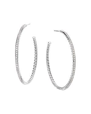 David Yurman Sterling Silver Large Hoop Earrings With Pave Diamonds