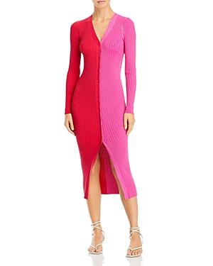 Staud Shoko Two Tone Split Cardigan Dress