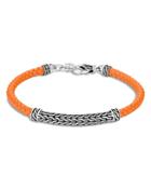 John Hardy Sterling Silver & Orange Leather Classic Chain Lined Flex Bracelet
