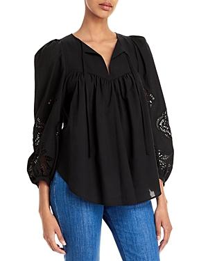 See By Chloe Embroidered Sleeve Tie Neck Top