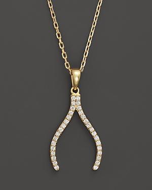 Khai Khai Diamond Wishbone Necklace In 18k Yellow Gold, 18