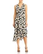 T Tahari Floral Print Faux Wrap Midi Dress