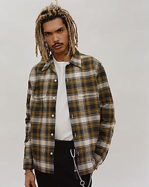 Allsaints Infernus Cotton Check Embroidered Relaxed Fit Button Up Shirt