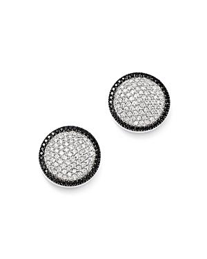 Diamond Circle Earrings With Black Diamond Halo In 14k White Gold - 100% Exclusive
