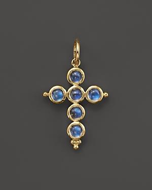 Temple St. Clair 18k Yellow Gold Small Cross Pendant With Royal Blue Moonstone
