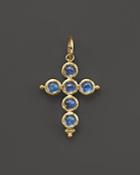 Temple St. Clair 18k Yellow Gold Small Cross Pendant With Royal Blue Moonstone
