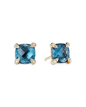 David Yurman 18k Yellow Gold Chatelaine Blue Topaz & Diamond Stud Earrings