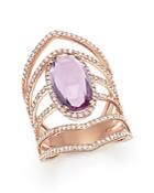 Amethyst And Diamond Geometric Ring In 14k Rose Gold