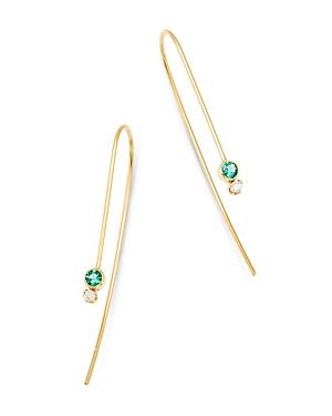 Zoe Chicco 14k Yellow Gold Diamond & Emerald Wire Threader Earrings