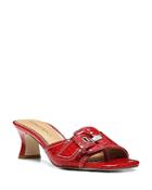 Donald Pliner Women's Square Toe Large Buckle Leather Kitten Heel Sandals