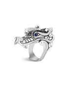 John Hardy Sterling Silver Legends Naga Black Spinel & Blue Sapphire Eyes Ring