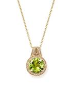 Peridot And Diamond Halo Pendant Necklace In 14k Yellow Gold, 18