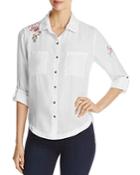 Billy T Floral Embroidered Roll Sleeve Shirt